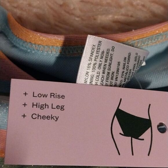 NWT Wild Women's High Leg Cheeky Bikini Bottom - Multi Lurex  Striped Size XXS - Picture 9 of 12